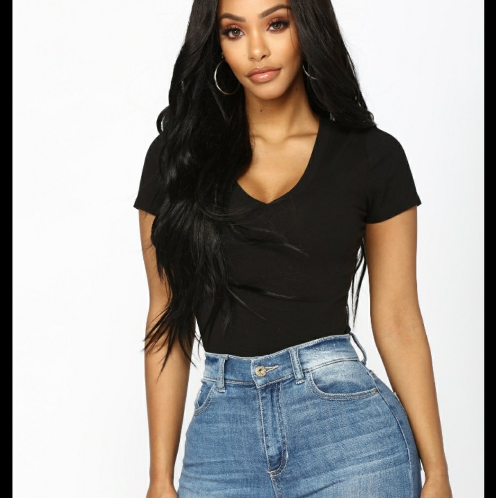 Fashion Nova Black V Neck Bodysuit